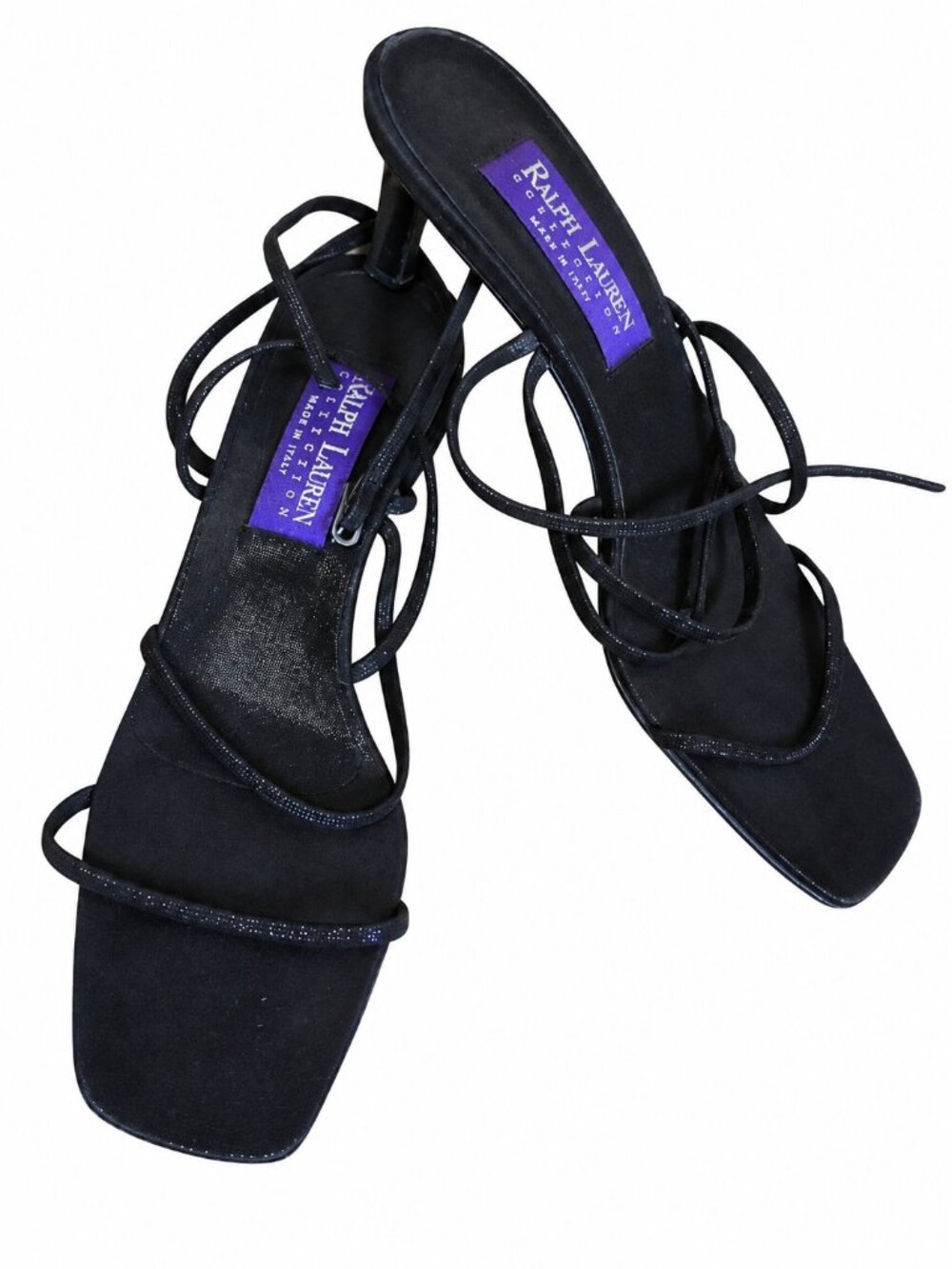 Ralph Lauren Collection Purple Label Black Strappy Heeled Sandals | Size 7.5B